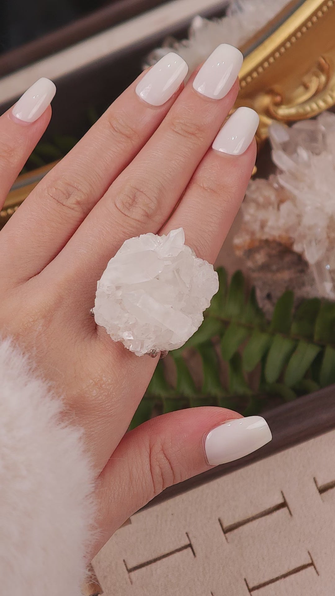 Raw White Crystal Adjustable Ring – Natural Mineral Stone Ring, Handmade One of a Kind Jewelry-074