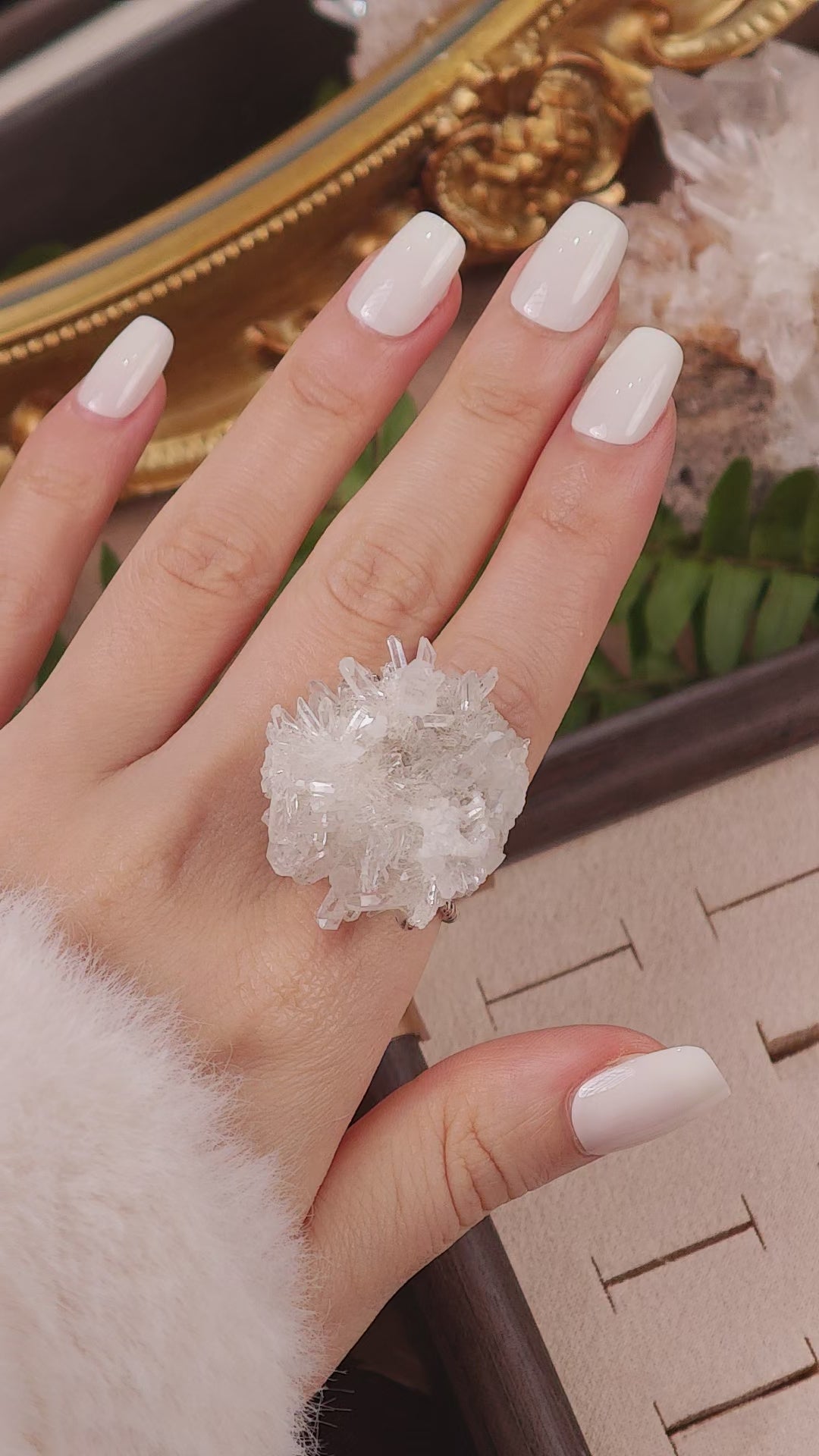 Raw White Crystal Adjustable Ring – Natural Mineral Stone Ring, Handmade One of a Kind Jewelry-080