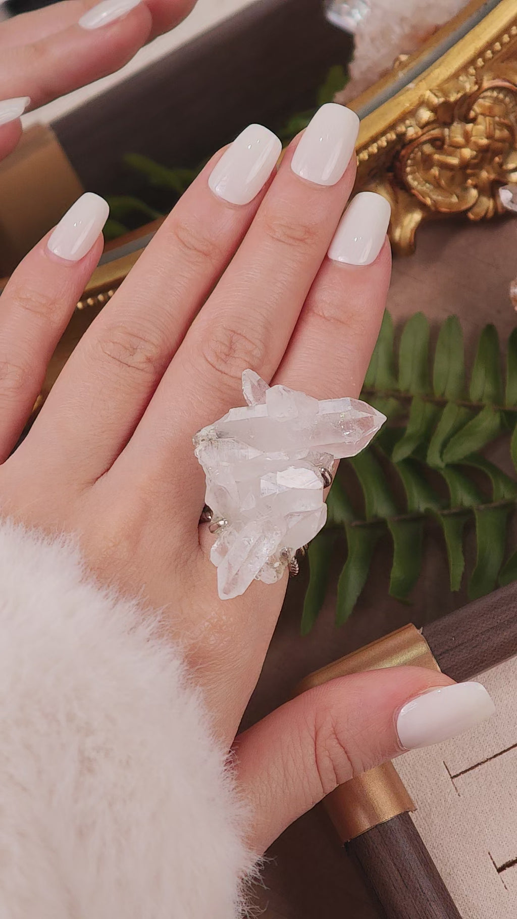 Raw White Crystal Adjustable Ring – Natural Mineral Stone Ring, Handmade One of a Kind Jewelry-083