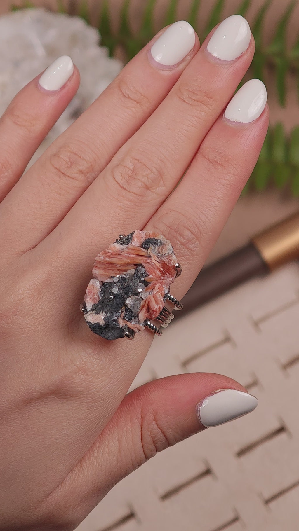 Raw Cerussite Adjustable Ring – Natural Mineral Stone Ring, Handmade One of a Kind Jewelry-026