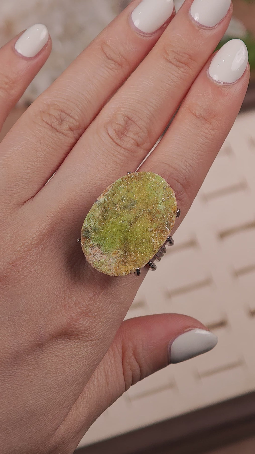 Raw Pyromorphite Adjustable Ring – Natural Mineral Stone Ring, Handmade One of a Kind Jewelry-003